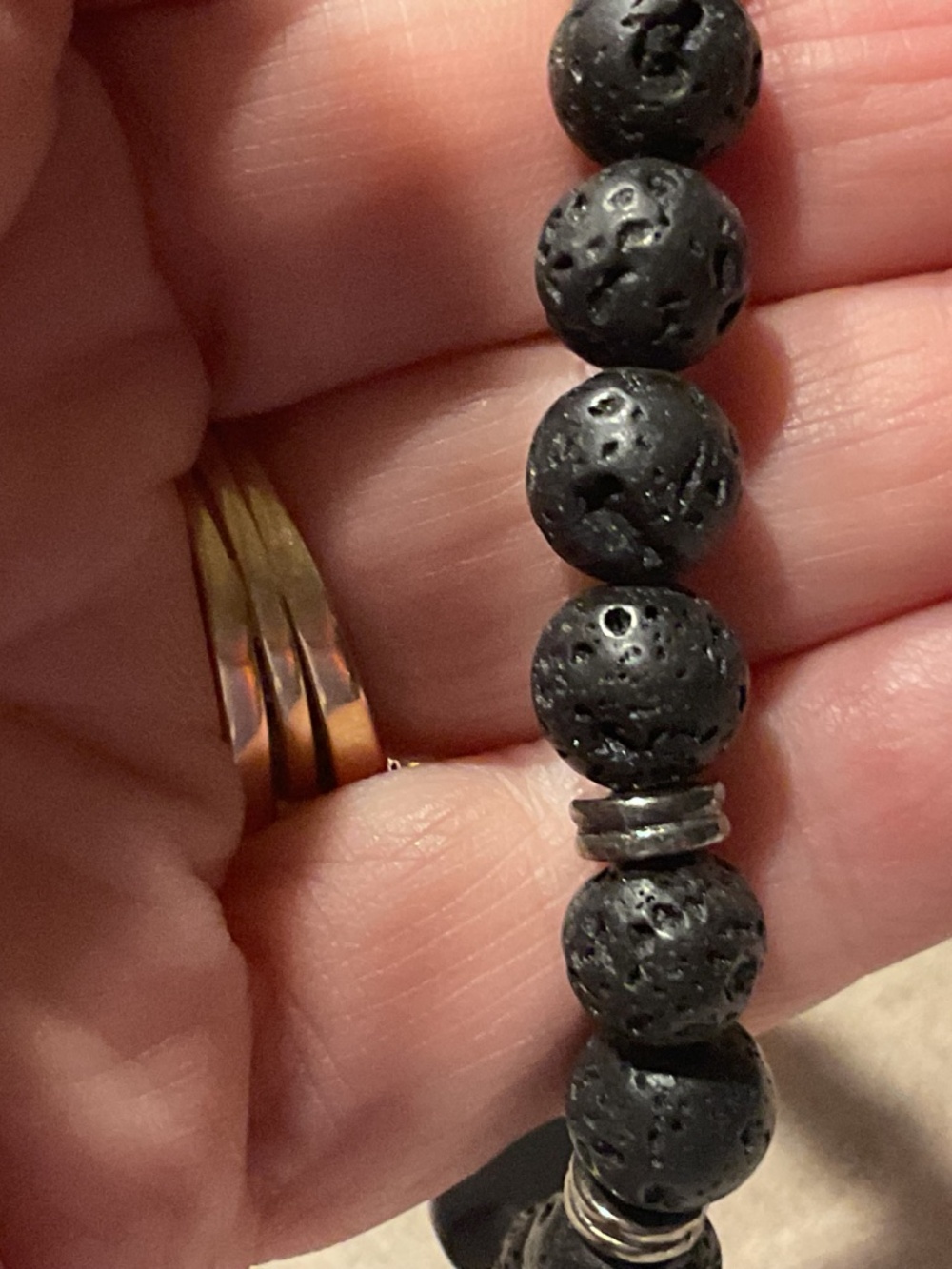 Men's Black Lava Bead Stretch Bracelet with Cross - Picture 3 of 3
